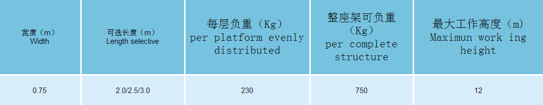 单宽垂直爬梯式铝合金脚手架技术参数图