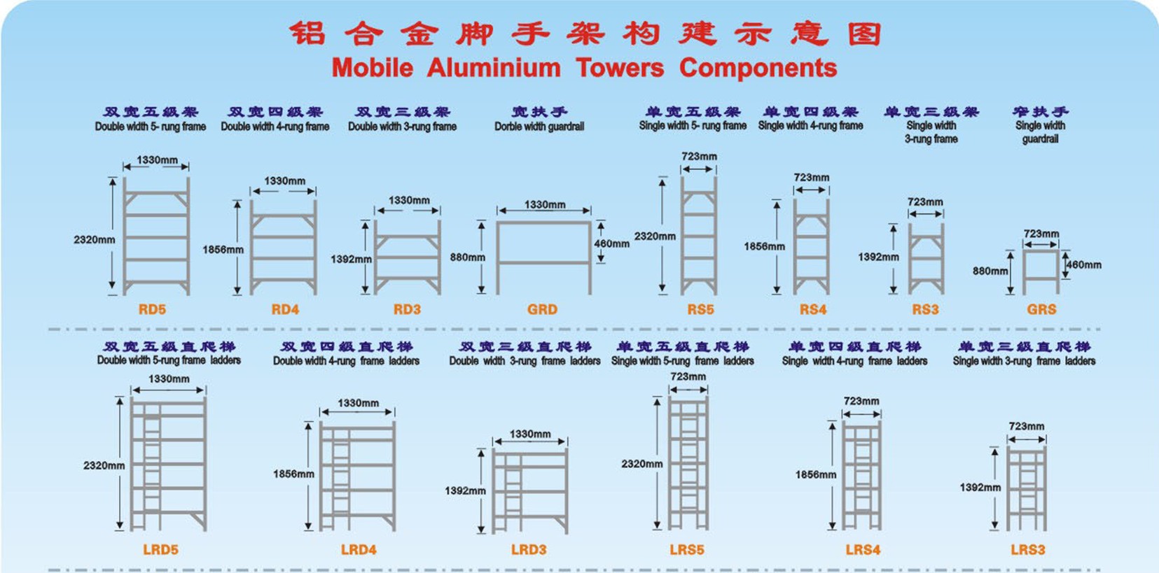 双宽45度斜爬梯式铝合金脚手架配件组合